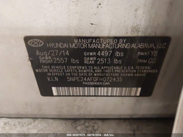 Hyundai SONATA SE 2015 5NPE24AF0FH072435 Image 9