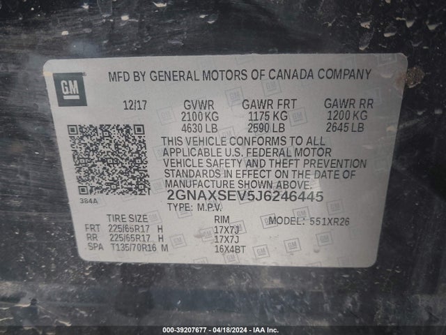 Chevrolet EQUINOX LT 2018 2GNAXSEV5J6246445 Image 9
