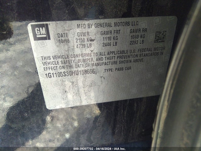 Chevrolet IMPALA 1LT 2017 1G1105S30HU158666 Image 9
