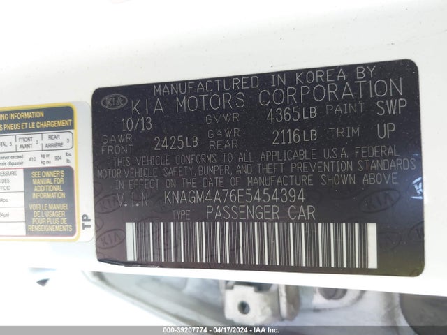 KIA Optima Lx 2014 KNAGM4A76E5454394 Image 9