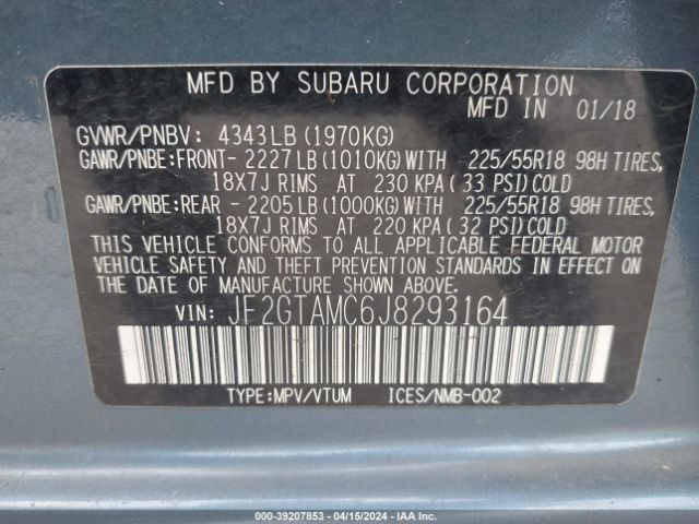 JF2GTAMC6J8293164 Subaru Crosstrek 2.0i Limited