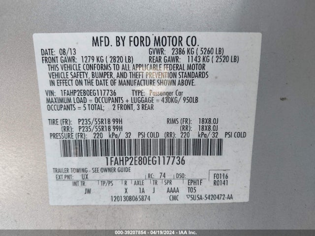 Ford TAURUS SEL 2014 1FAHP2E80EG117736 Image 9