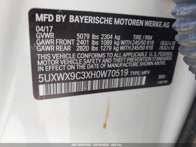 5UXWX9C3XH0W70519 BMW X3 Xdrive28i