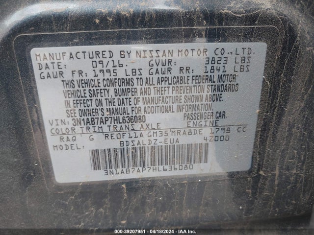 Nissan SENTRA SV 2017 3N1AB7AP7HL636080 Image 9