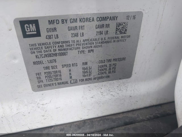 Chevrolet TRAX LS 2017 KL7CJNSB2HB100667 Image 9