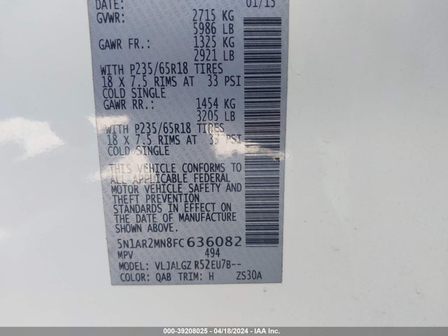 Nissan Pathfinder Sl 2015 5N1AR2MN8FC636082 Image 9