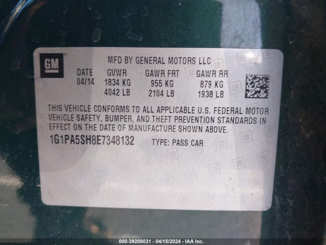 Chevrolet Cruze Ls Auto 2014 1G1PA5SH8E7348132 Image 9