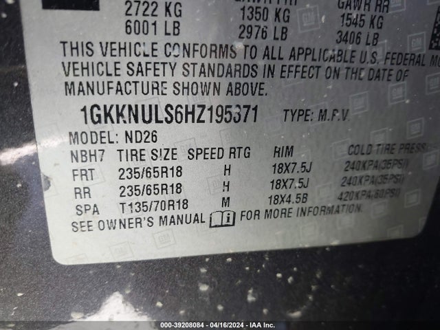 GMC Acadia Slt-1 2017 1GKKNULS6HZ195371 Image 9