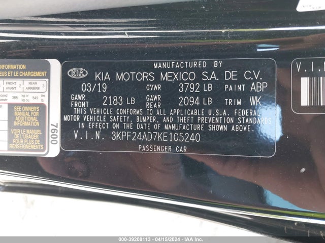 KIA FORTE FE 2019 3KPF24AD7KE105240 Image 9