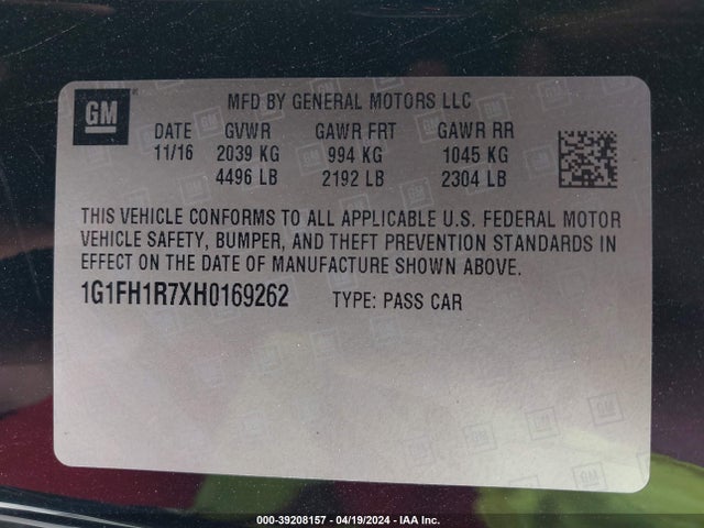 Chevrolet CAMARO 2SS 2017 1G1FH1R7XH0169262 Image 9