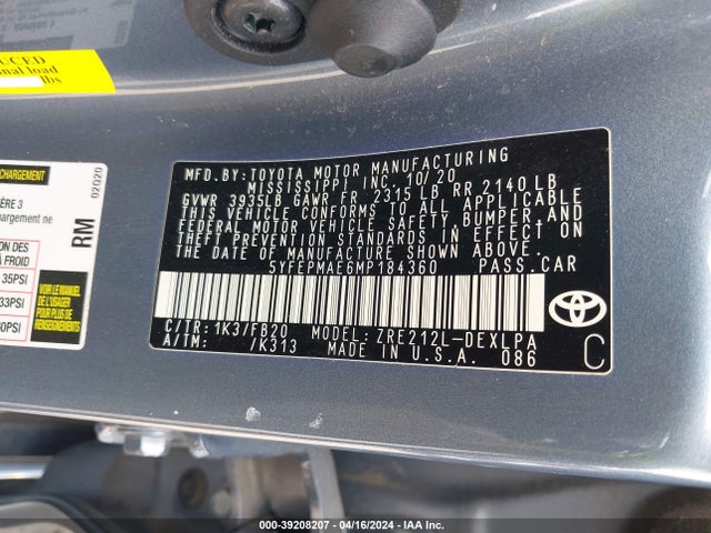 Toyota COROLLA LE 2021 5YFEPMAE6MP184360 Image 9