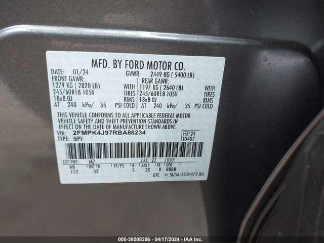 Ford EDGE SEL 2024 2FMPK4J97RBA86234 Image 9