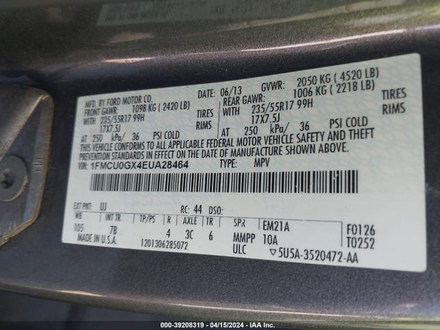 Ford ESCAPE SE 2014 1FMCU0GX4EUA28464 Image 9