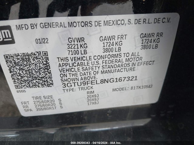3GTU9FEL8NG167321 GMC Sierra 1500 Limited 4wd  Short Box Denali