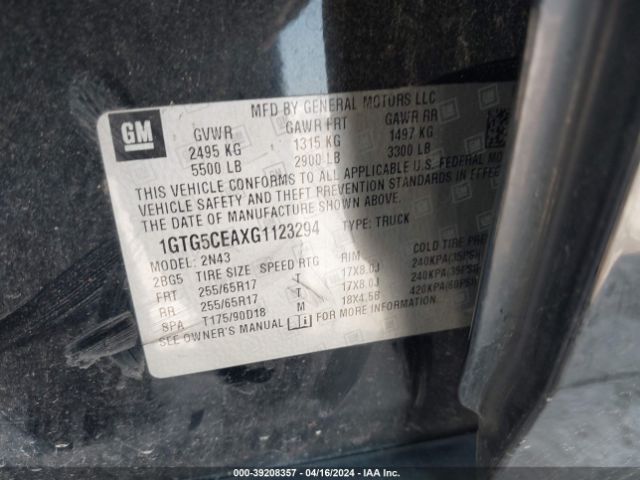 1GTG5CEAXG1123294 GMC CANYON SLE