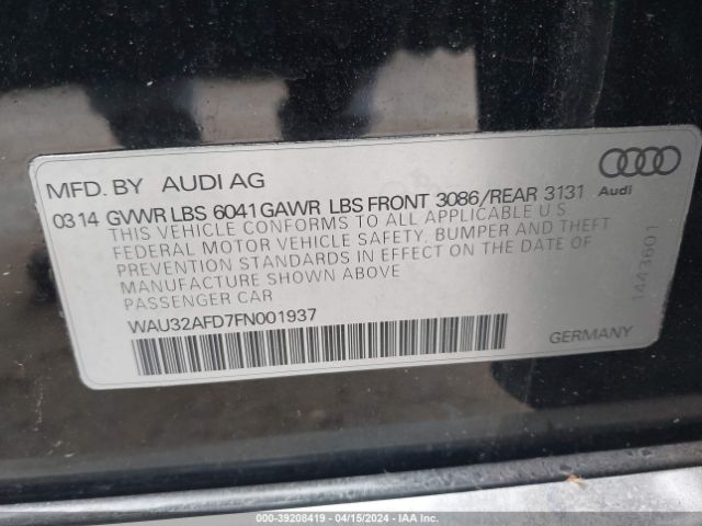 WAU32AFD7FN001937 Audi A8 L 4.0t