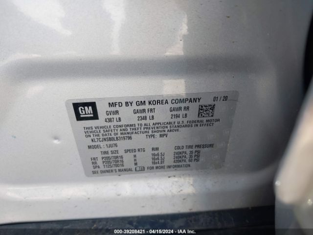 KL7CJNSB0LB319796 Chevrolet Trax Awd Ls