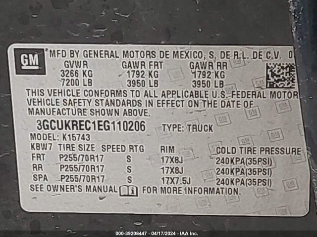 Chevrolet Silverado 1500 1lt 2014 3GCUKREC1EG110206 Image 9