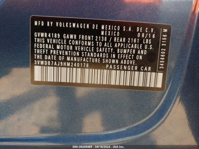 3VWDB7AJ9HM240178 Volkswagen Jetta 1.4t Se