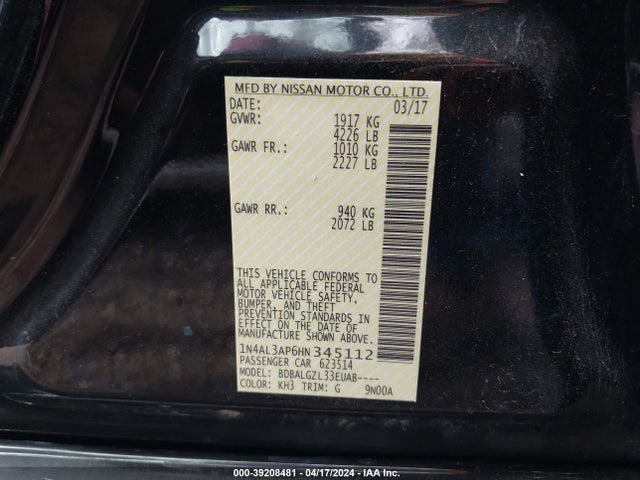 Nissan Altima 2.5 S 2017 1N4AL3AP6HN345112 Image 9