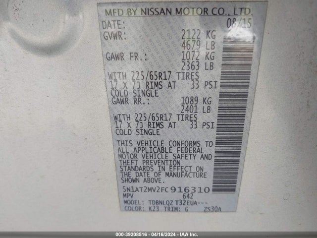 Nissan ROGUE SV 2015 5N1AT2MV2FC916310 Image 9