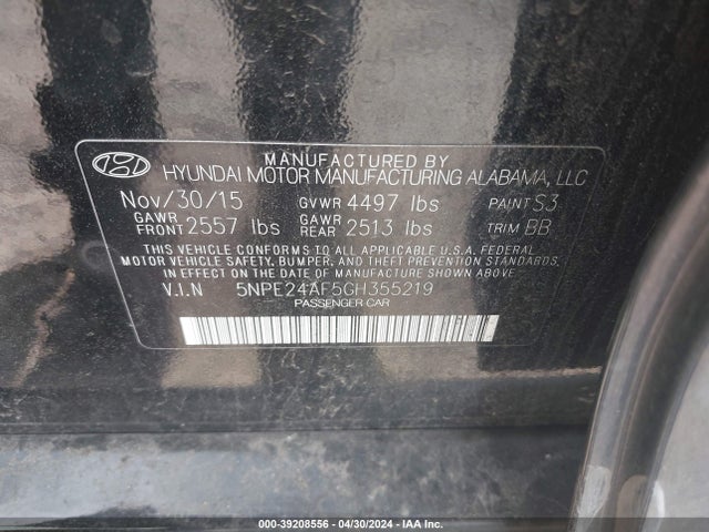 Hyundai SONATA SE 2016 5NPE24AF5GH355219 Image 9