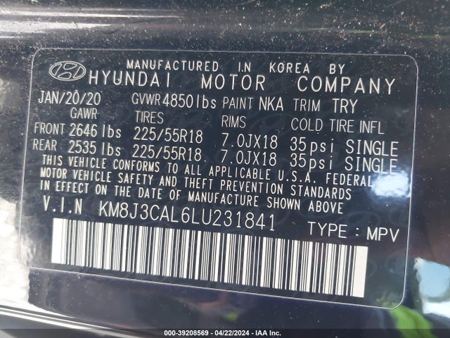 Hyundai TUCSON SEL 2020 KM8J3CAL6LU231841 Image 9
