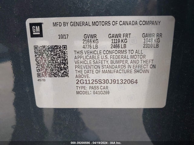 Chevrolet IMPALA 2LZ 2018 2G1125S30J9132064 Image 9