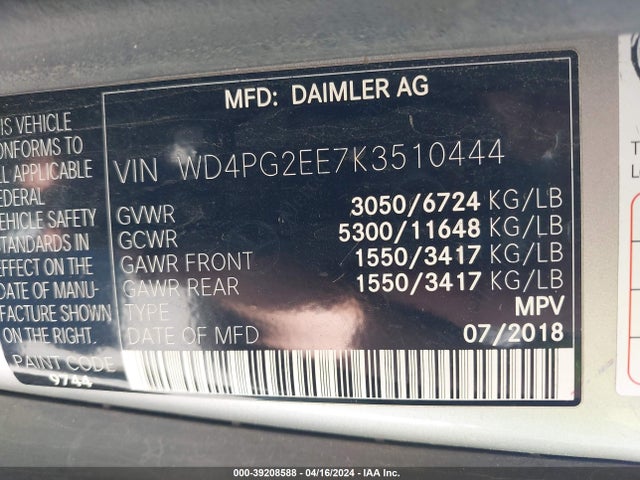 WD4PG2EE7K3510444 Mercedes-Benz Metris