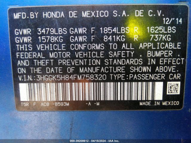 3HGGK5H84FM758320 Honda Fit Ex/ex-l