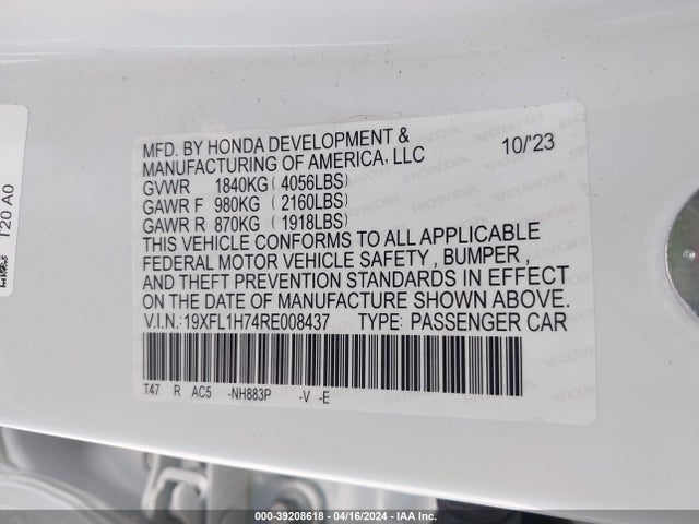 Honda Civic Ex-l 2024 19XFL1H74RE008437 Image 9
