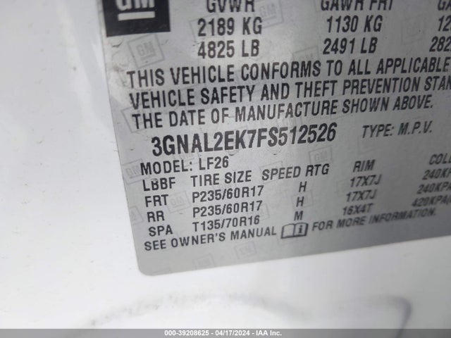 Chevrolet Captiva Sport 2ls 2015 3GNAL2EK7FS512526 Image 9