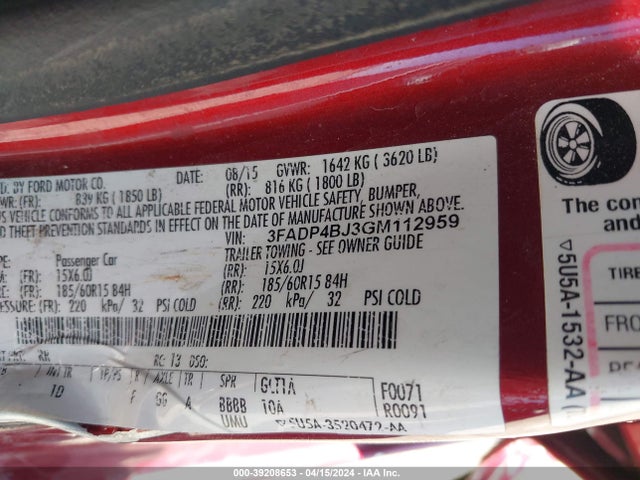 Ford FIESTA SE 2016 3FADP4BJ3GM112959 Image 9