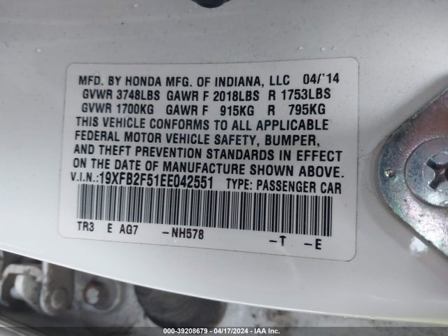 Honda Civic Lx 2014 19XFB2F51EE042551 Image 9