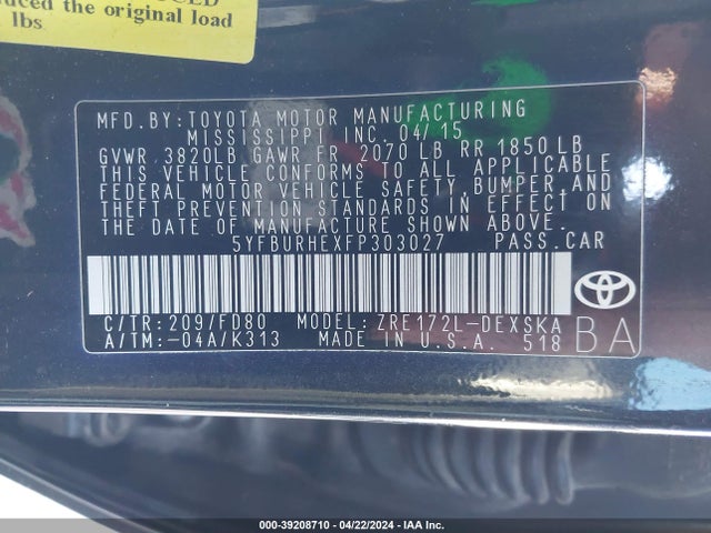 Toyota Corolla S Plus 2015 5YFBURHEXFP303027 Image 9