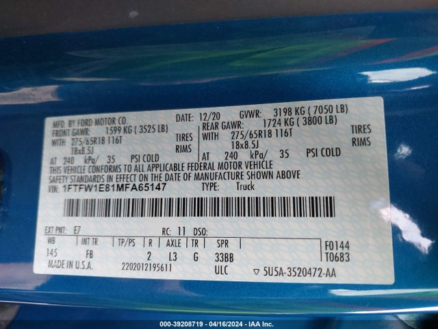 Ford F-150 Xlt 2021 1FTFW1E81MFA65147 Image 9