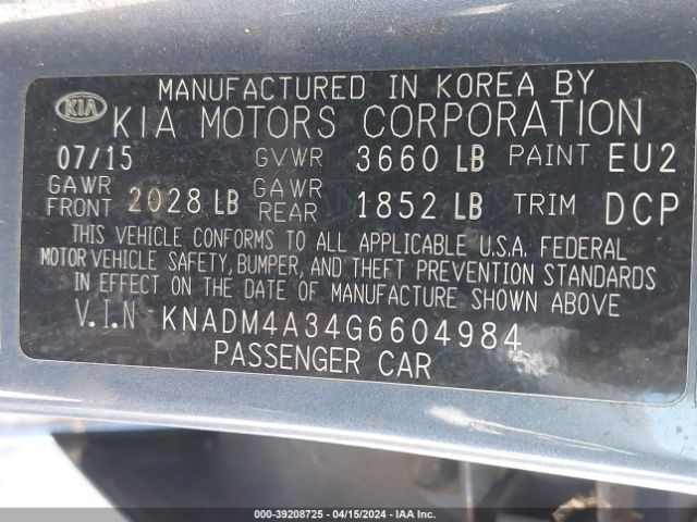 KNADM4A34G6604984 KIA RIO LX