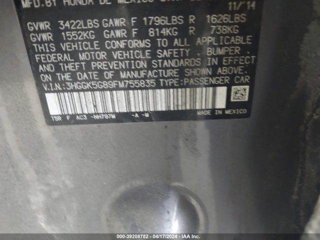 Honda FIT EX 2015 3HGGK5G89FM755835 Image 9