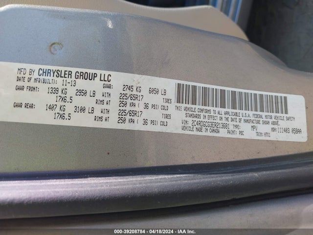 Dodge Grand Caravan Sxt 2014 2C4RDGCG3ER213681 Image 9