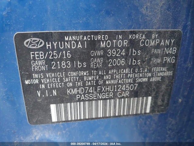 Hyundai ELANTRA SE 2017 KMHD74LFXHU124507 Image 9