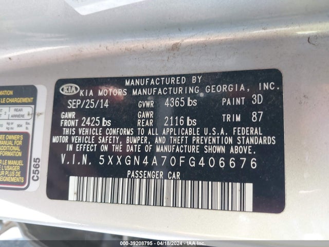 KIA OPTIMA EX 2015 5XXGN4A70FG406676 Image 9
