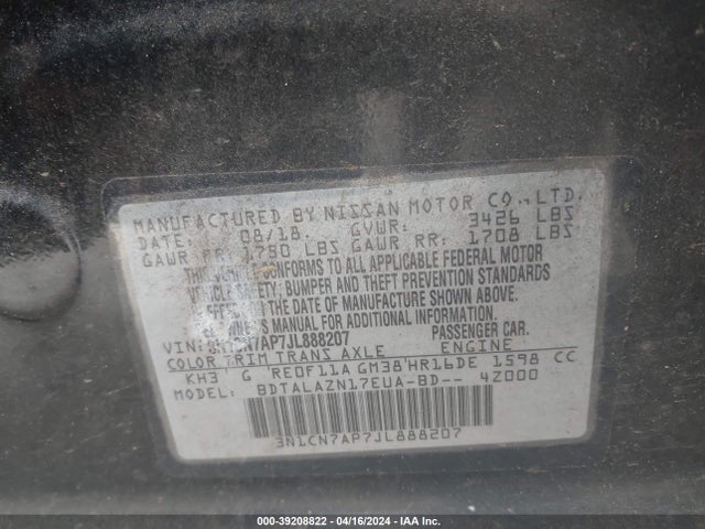 Nissan Versa 1.6 S+ 2018 3N1CN7AP7JL888207 Image 9