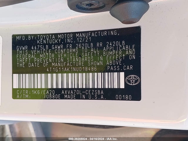 Toyota CAMRY SE 2022 4T1G11AK1NU018486 Image 9