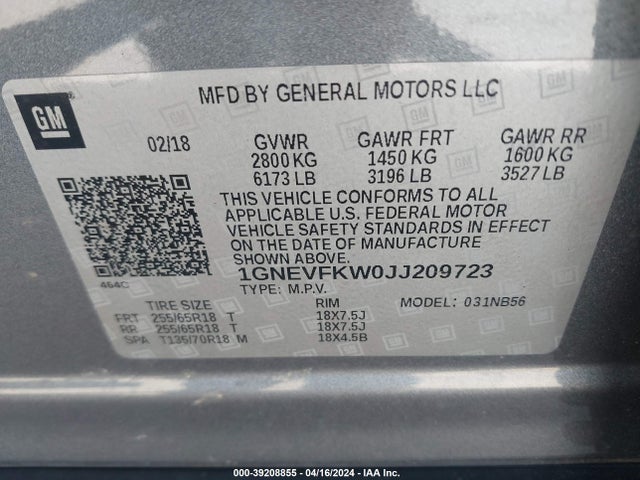 Chevrolet Traverse Ls 2018 1GNEVFKW0JJ209723 Image 9
