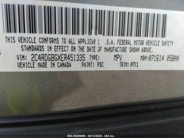 2C4RDGBGXER451335 Dodge Grand Caravan American Value Pkg