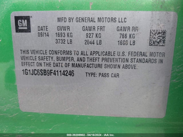 Chevrolet Sonic Lt Auto 2015 1G1JC6SB9F4114246 Image 9
