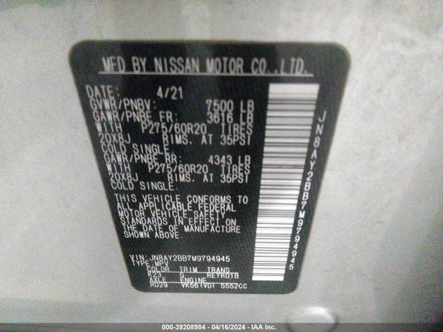 Nissan Armada Sl 4wd 2021 JN8AY2BB7M9794945 Image 9
