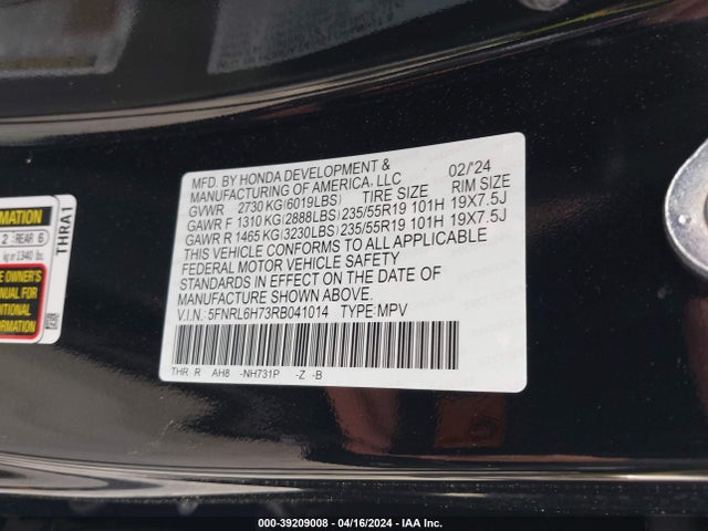 5FNRL6H73RB041014 Honda Odyssey Sport