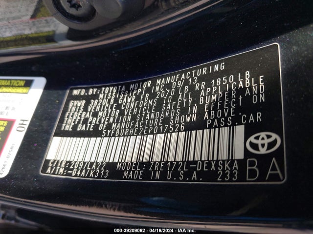 Toyota Corolla S Premium 2014 5YFBURHE2EP017526 Image 9