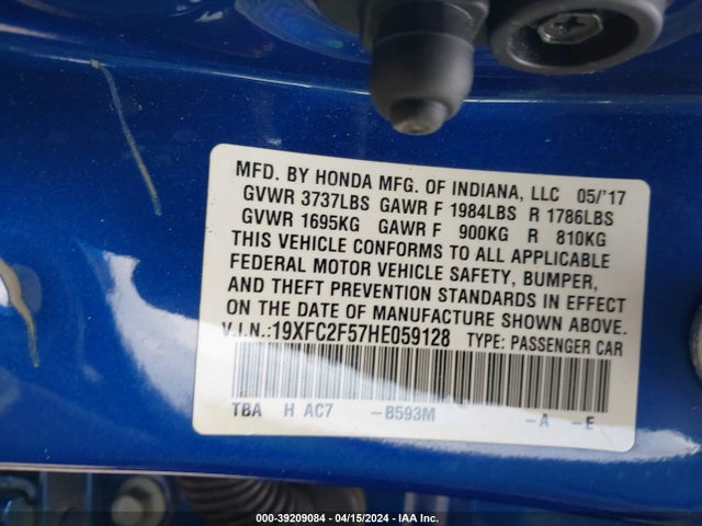 Honda Civic Lx 2017 19XFC2F57HE059128 Image 9